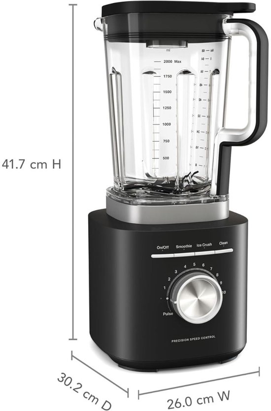 JCP® Blender - Krachtige Blender - Smoothieblender - Mat Zwart - 30cm x 26cm x 42cm