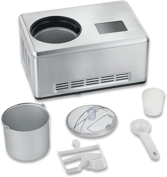 JCP® Ijsmachine - 2-in-1 IJsbereider met Yoghurtfunctie - Ijsmachine Zelf Vriezend - Softijs Machine voor Thuis - Zilver - 41cm x 28cm x 21cm