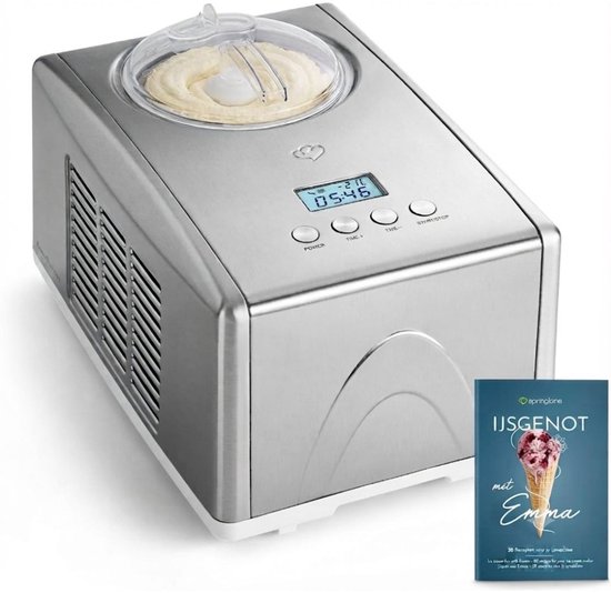 JCP® Ijsmachine - Capaciteit 1.5 Liter - Ijsmachine Zelf Vriezend - Softijs Machine voor Thuis - Zilver - 41cm x 28cm x 25cm