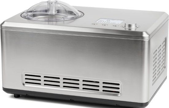 JCP® Ijsmachine - Capaciteit 2 Liter - Ijsmachine Zelf Vriezend - Softijs Machine voor Thuis - Zilver - 42cm x 29cm x 22cm
