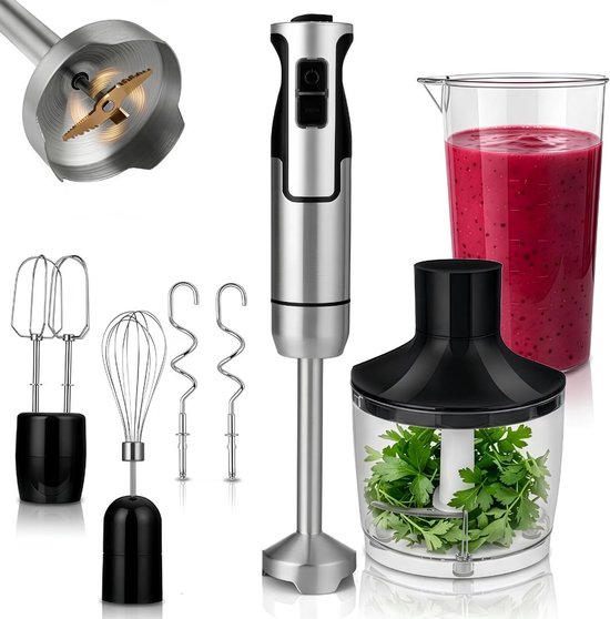 JCP® Staafmixer Set - Staafmixer - Met Hakmolenopstelling - Zilver - 24cm x 18cm x 19cm