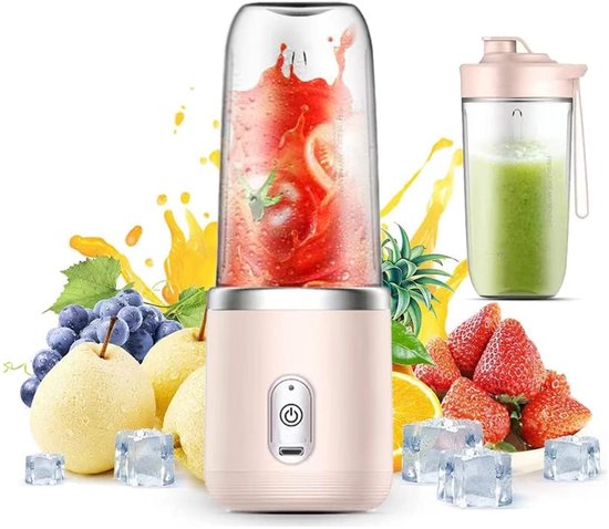 JeiibrZui Draagbare Blender - Oplaadbare Elektrische Sapcentrifuge - 6 Messen 21.000 Tpm - 400 Ml - Roze van JeiibrZui