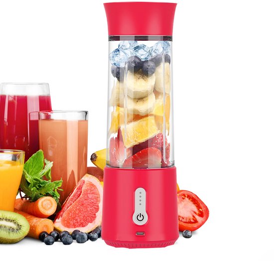 JeiibrZui Draagbare Blender - USB-oplaadbaar - 6 Messen RVS - 4000 mAh Batterij - 401-600 ml Capaciteit - Rood van Merkloos