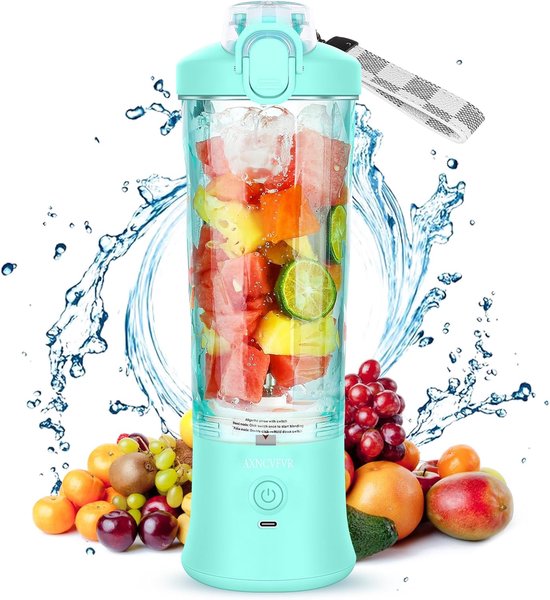 JeiibrZui Draagbare Smoothieblender - Draagbare Mixers - Krachtige Blender Voor Het Vermalen Van Ijsblokjes/Maakt Lang Lang Voedzame Drinkjes - 1 Stuk - Reizen+Mintblauw van Merkloos