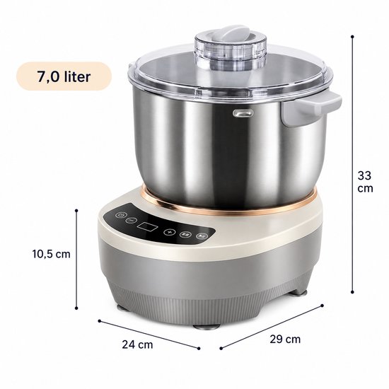 Jensaro Deegkneedmachine 7L - Elektrische Deegmixer Met Fermentatie/Rijsfunctie - RVS Mengkom - Voor Brood, Pizza Of Koekjes
