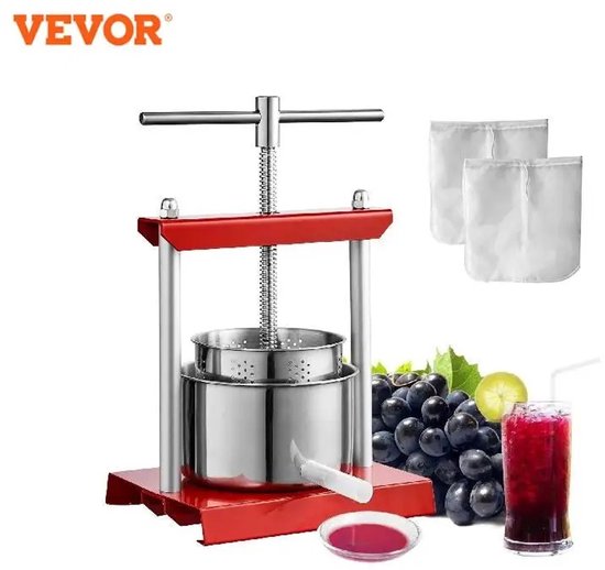 Jently fruitpers - handmatig - roestvrij staal - 2L - rood - groentesap van Merkloos