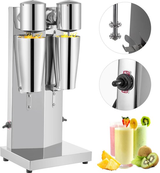 JerMore® - Milkshake Machine - Dubbele beker - RVS - multifunctioneel - zilver - 19 x 23 x 50 cm - 7 kg van Merkloos