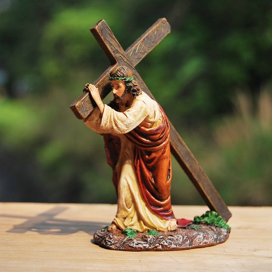 Jezus Draagt Kruis - Beeldje - Katholiek Christelijk - 13cm hoog