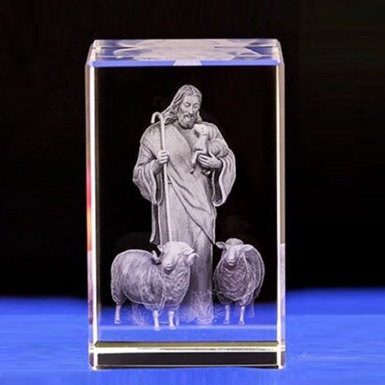 Jezus Herder - Glazen Christus Katholieke Kerk Beeldje - Gelazerd Glas