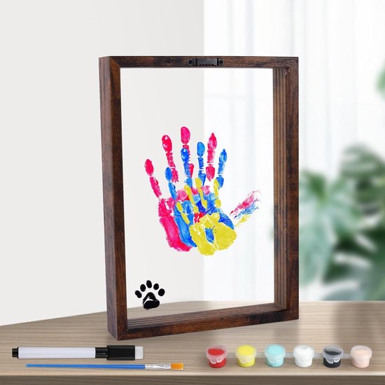 Jhubers Goods - Familiehandafdrukkit - DIY Handafdrukframe - Nieuwe Ouderscadeaus - Hout - Verwachte Ouders - Kinderen - Vrienden - 6 Verfkleuren - Geschikt voor Familie Handafdrukken van JHubers Goods