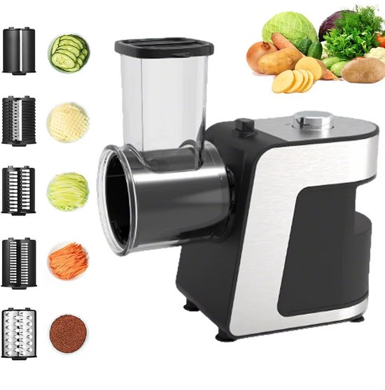 JOYNEXTBUY - Elektrische Groentesnijder 500W - 5-in-1 Groentesnijder & Kaasrasp - Keukenmachine met 5 RVS Snijschijven voor Groenten, Kaas & Chocolade