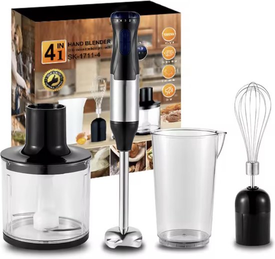 J&R 4-in-1 Handblender - Handmixer - Blender set - Staafmixer - Keuken mixer - RVS - 1000W van J&R