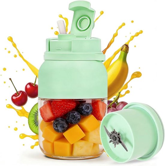 Juice Mixerfles, smoothie maker to go, 1200 ml flessenmixer met 38 messen, draagbare mixer met lekvrij deksel voor reizen, kantoor, sportschool, camping (groen)