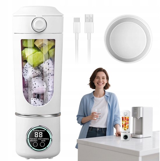 Juicers - Blender - Draagbare Sapcentrifuge - Wit - 1500mAh & 700ml Capaciteit - 12 Mesjes 4 Snelheden - USB-C Oplaadbaar - Voor Smoothies, Fruit & Onderweg