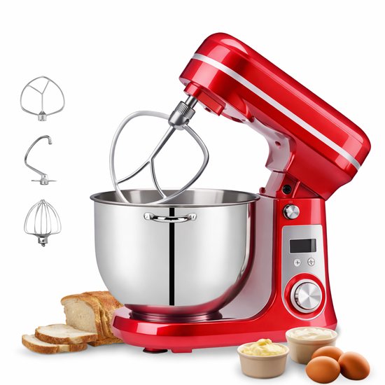 Jurrys Keukenmachine 6L – 1200W – Rood – RVS Mengkom – Keukenrobot met Garde & Mixer – Standmixer voor Bakken & Koken van Jurrys