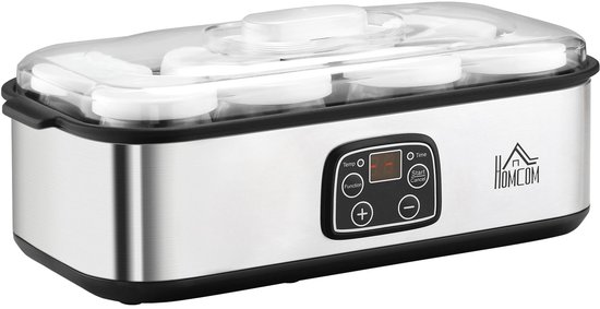 Jurrys yoghurt machine - Keukenmachine - Yoghurtmaker - inclusief 8 potten - 36x18.8x14 cm - Zilver - 25W van Merkloos