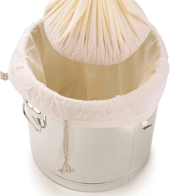 Kaasdoek -neteldoek-passeerdoek-2Pack 26"x22" extra grote wijnbrouwzakken - herbruikbare katoenen fijnmazige filterzakken - voor thuisbrouwen Fruitcider Appelwijn Bier - Wijnpers Trekkoordfilter Bierzakken - Wit van Merkloos