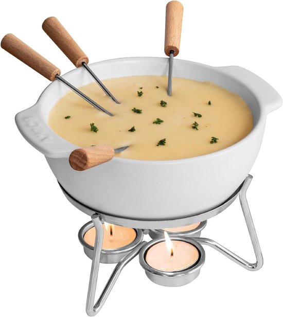 Kaasfondue set - Fondue pan - Gezellig tafelen - Keramische pot - 750 ml - Wit