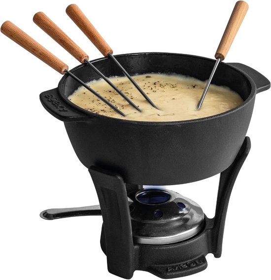 Kaasfondue set - Fonduepan Fondue pot - Gezellig eten - Gietijzeren pan - 1.1 liter - Zwart