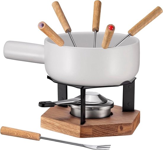 Kaasfondue Set - Fonduepan Keramiek - Gezellige Avonden - Optimale Warmteverdeling - Ø 20 cm / 1.8 L - Wit