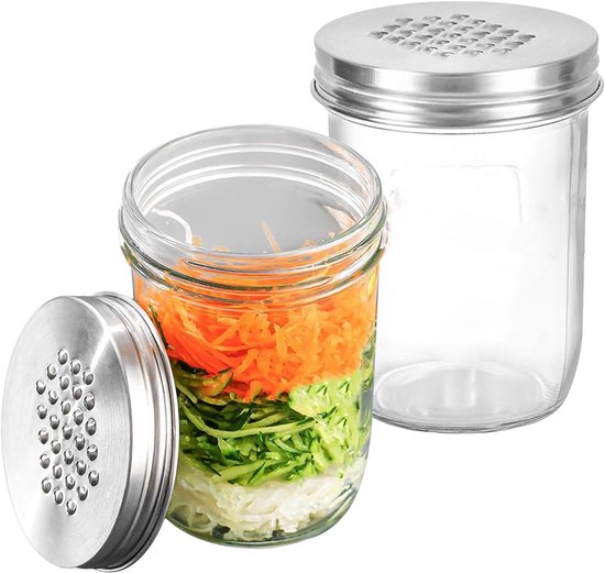 Kaasrasp Deksel - Keuken Accessoire - Groenten Raspen - Roestvrij Staal - 450ml Pot - Zilver