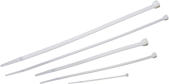 Kabelbinders assortiment 250-delig - wit - verschillende maten - 100/200 / 300 mm - stevig nylon - vormvast/kabelbinderset voor bundelgoederen/kabelverbinders / 7452470