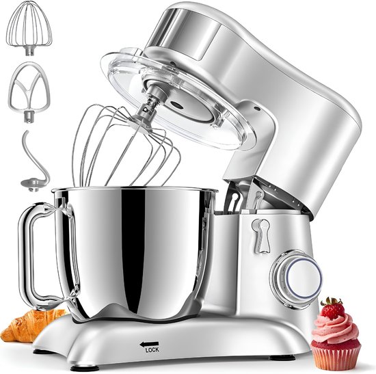 KAD® Deegmachine - Elektrische Deegmixer - Keukenmixer - Zilver - 35cm x 22cm x 33cm