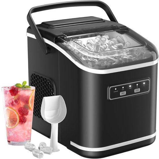 KAD® IJsblokjesmachine - Ijsblokjesmachine Crushed Ice - Ijsblokjes Machine - Ijsblokjesmakers - Zwart - 23cm x 29cm x 30cm