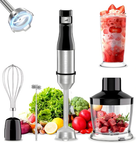 KAD® Staafmixer - Professionele Staafmixer Set – Met Hakmolen, Garde & Maatbeker - Zwart en Zilver - 25cm x 14cm x 24cm van Merkloos