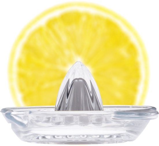 KADAX Citruspers van natrium- en calciumglas met schenktuit - handleiding voor citroenen, sinaasappels en limoenen (transparant v2) van Merkloos
