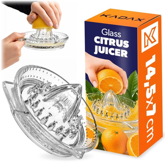 KADAX Citruspers van natrium- en calciumglas met schenktuit - handleiding voor citroenen, sinaasappels en limoenen (transparant) van kadax
