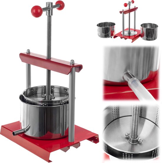 KADAX Fruitpers, 2 liter, wijnpers, handmatige citruspers met handslinger, fruitpers, sapcentrifuge voor druiven, maischepers, druivenmolen