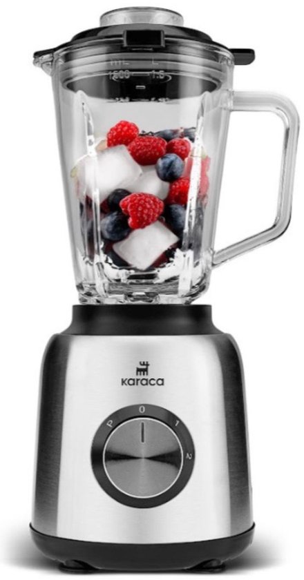 Karaca Inox Smoothie Blender - 1000W - 1,5 Liter Glazen Kan - IJskrachtfunctie - 6 RVS Messen - Zilver