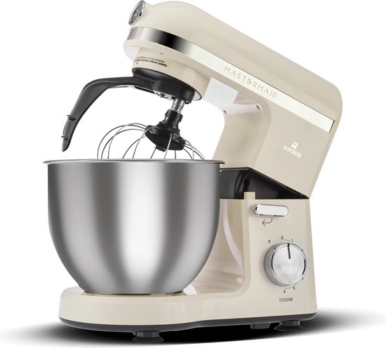 Karaca Mastermaid Chef Pro Dubbelarmige Keukenchef 1500W Zachte Room, Glanzende Room, 1500W, 5 L Mixer, Keukenmachine, Snelheidsinstelling, Deeghaak, Kloppen, Kneden en mengen van Merkloos