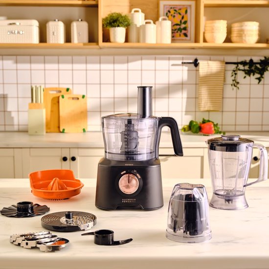 Karaca Mastermaid Power Max 11-in-1 Voedselprocessor 2500W – 1,5L Kom – Blender 1L – Citruspers – Koffiemolen – Mat Zwart Koper