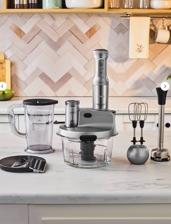 Karaca Mastermaid Prosteel - Staafmixer Set 1200W – 1,5L Glazen Hakmolen – Blender, Garde, Rasp & Snijschijven – Galaxy Grey