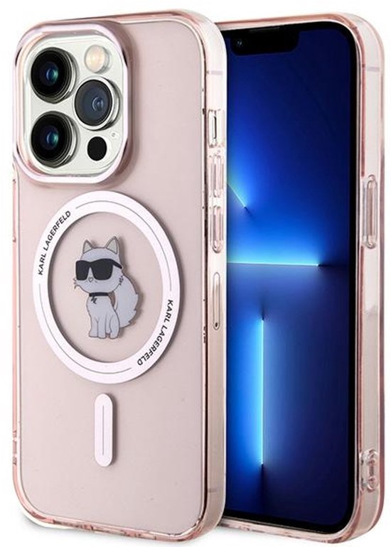 Karl Lagerfeld Serie - iPhone 14 Pro Max Hoes - Luksueus Ontwerp - Compatibel met MagSafe - Roze van Merkloos