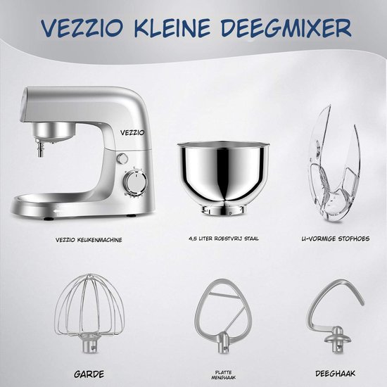 Kavo Deegmachine - Mixer met Kneedhaak - Kneedmachine - Zilver - 37cm x 24cm x 32cm