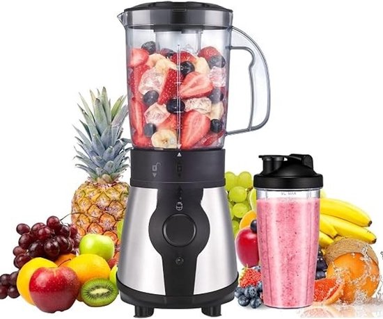 Kavora Blender - Krachtige Blender - Smoothieblender - Zwart/Zilver - 17cm x 17cm x 34cm van Kavora
