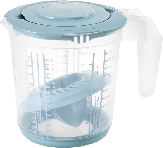 Keeeper - Maatbeker met deksel en Citruspers - Antislip- 1L - 14x15cm - noords blauw van Keeeper