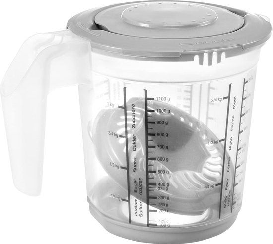 Keeeper - Maatbeker met deksel en Citruspers - Antislip- 1L - 14x15cm - noords grijs van Merkloos