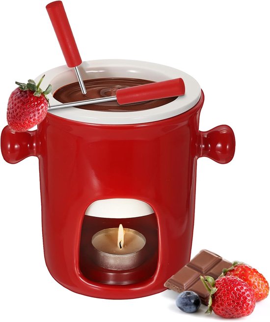 Keramische Chocolade Fondue Pan Set met 2 Vorken, Ideaal voor Chocolade en Kaas Fondue, Perfect voor Feestjes, Diner en Picknicks