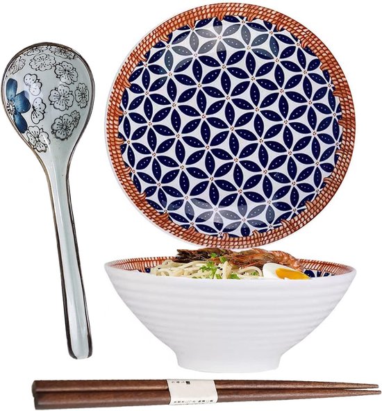 Keramische Ramenkommen, Porseleinen Servies voor Salades, Fruitsalades en Soepen - Set van 4 stijlvolle kommen van Merkloos