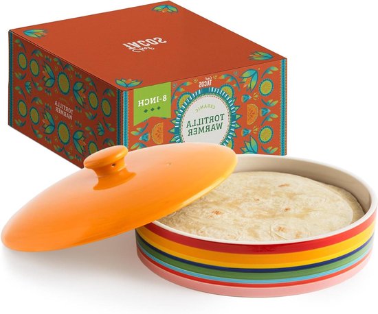 Keramische Tortillawarmer - Pannenkoekhouder - Tortilla's Warm Houden - Stoomafgifte Gaatje - 20 cm - Gebroken Wit