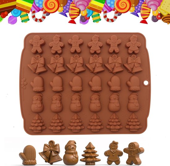Kerst Chocolade Mallen voor DIY Bakken, Silicoon Mallen voor Chocolade en Cake Decoraties, Perfect voor Feestdagen en Snoepjes (30 Caviteiten)