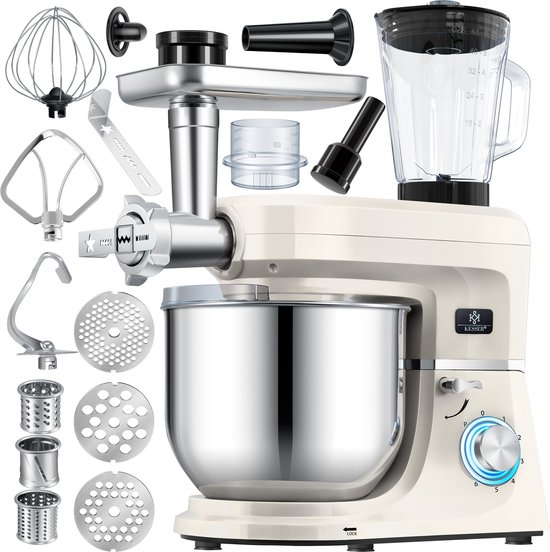 KESSER® 3 in 1 Keukenmachine Foodprocessor - Keukenmixer - Keukenrobotor K-KM 3000 met Kneder Multifunctionele Mixer 5,5 L Kom met 3 Menggereedschappen 1,5 L Sapcentrifuge Worstset Pasta & Koekjesvormen - Creme van Merkloos