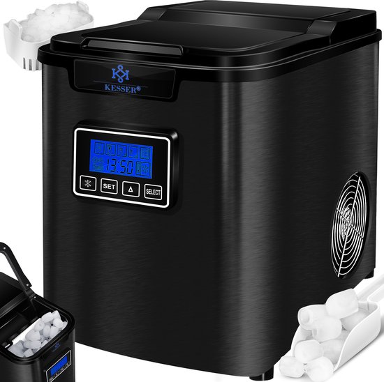 KESSER® Ice Maker | 150W Ice Cube Maker | IJsblokjesmachine | IJsblokmaker | 12 kg 24 h | 3 blokjesformaten | Bereiding in 7 min | Waterreservoir van 2,2 liter | Timer | LCD-display | Zelfreinigingsfunctie - Zwart van KES
