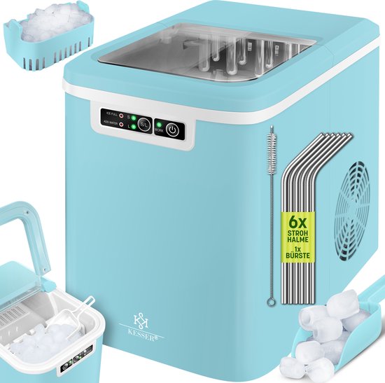KESSER® IJsblokjesmaker Roestvrij Staal | Ice Maker | IJsmaker | 12 kg 24 uur | Bereiding in 7 min | Waterreservoir van 2,2 liter | 2 formaten ijsblokjes | LED-display | Zelfreinigende functie - Blauw / Wit van KESSER®