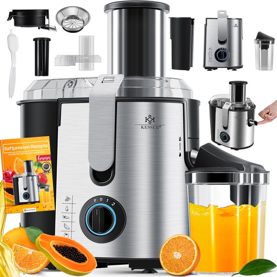 KESSER® Slowjuicer - Sapcentrifuge voor Fruit en Groenten 1100W Sap Juicer met 2000ml Pulpcontainer en 1000ml sapreservoir - Zilver / Zilver van KESSER
