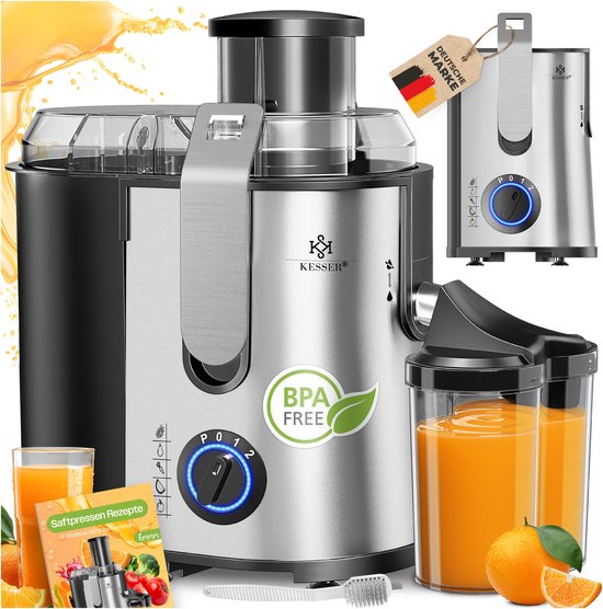 KESSER® Slowjuicer - Sapcentrifuge voor Fruit en Groenten 1100W Sap Juicer met 2000ml Pulpcontainer en 1000ml sapreservoir - Zilver / Zilver van KESSER®